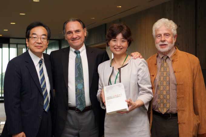 L-R: Dr, Carlos Alberto Torres (former WCCES president 2014 , Professor Otsuka Yutaka, past president of the Japanese Society of Comparative Education; Torres, Professor Shoko Yamada, Nagoya University; and Arnove. (WCCES Membsrship committee)